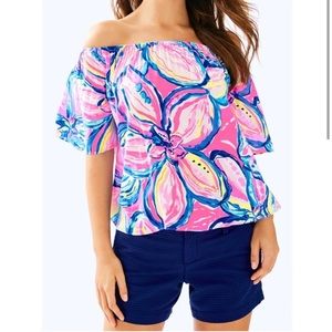 Lilly Pulitzer Sain Top, Pink Sunset- The Sunny Side , Size L